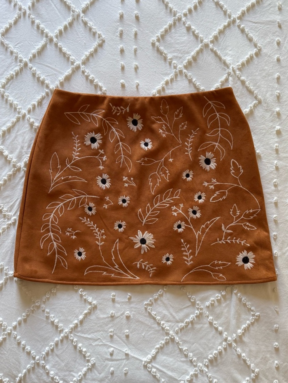 miami Rust Brown Floral Embroidered Mini Skirt